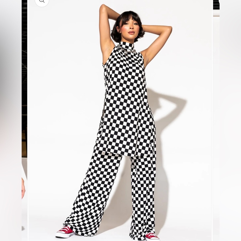 Dressed in LALA Monochrome Checkered Jumpsuit
